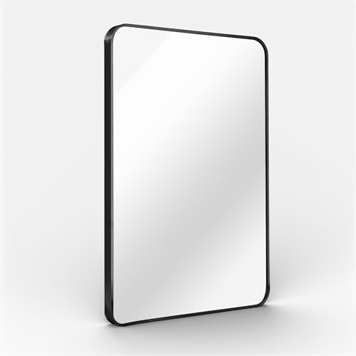 Black Bathroom Vanity Mirror 24x36 Rounded Rectangle Tempered Glass