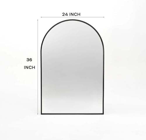 24x36 Inch Arched Wall Mirror with Metal Frame - Black