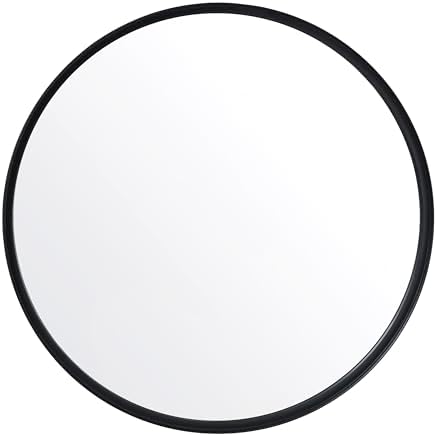 Merrick Lane Monaco Round Accent Mirror - 24 Black Metal Frame
