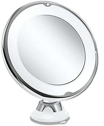 Lighted Mirror with Storage and 360-Degree Swivel