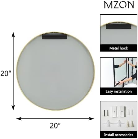 MZON 20 Inch Round Gold Frame Wall Mirror