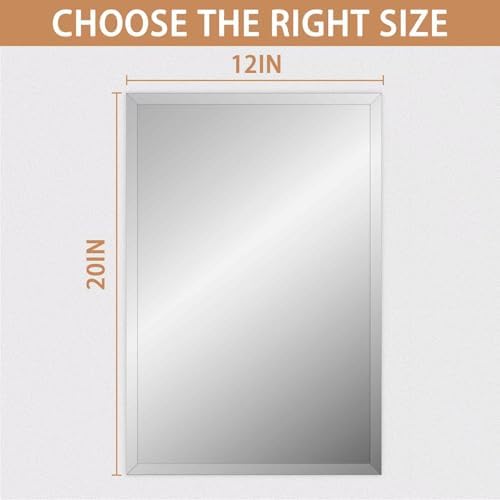 Frameless Mirror 12x20in Wall Mount Shatterproof Polished Edge