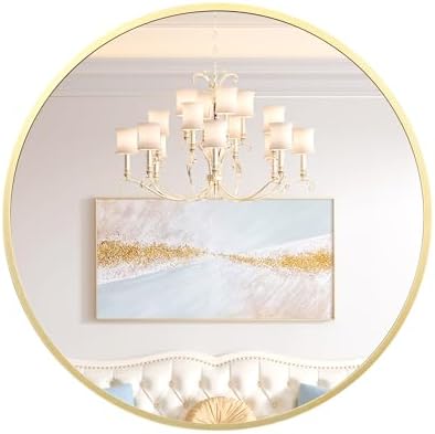 Takywep 20 Inch Round Mirror with Black Aluminum Frame