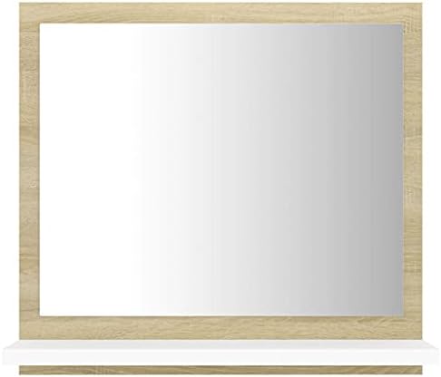 Wall Mounted Bathroom Mirror with Shelf White and Sonoma Oak 1