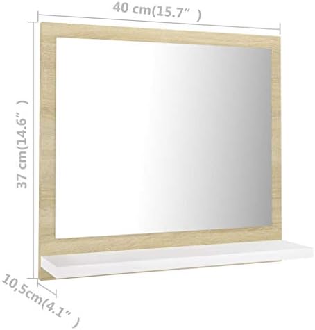 Wall Mounted Bathroom Mirror with Shelf White and Sonoma Oak 1