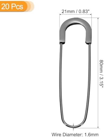 MECCANIXITY 80mm Safety Pins 20pcs Metal Black