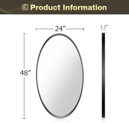 Brightify 24x48 Inch Oval Mirror Black Metal Frame