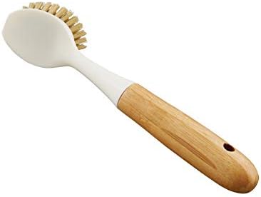 HIC Kitchen Dish Scrubbing Brush Bamboo with Non-Scratch Bristles