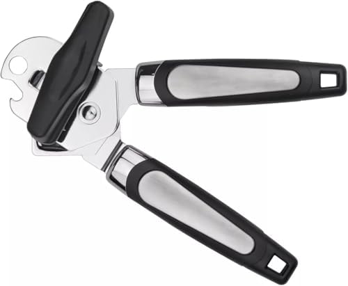 Manual Can Opener with Smooth Edge Blade and Bottle Opener Black