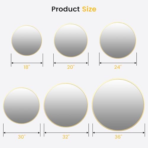 Takywep 20 Inch Round Mirror with Black Aluminum Frame