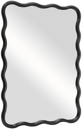 AIXI HOME Wavy Wood Bathroom Mirror with Black Frame