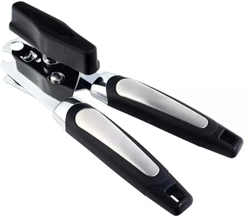 Manual Can Opener with Smooth Edge Blade and Bottle Opener Black