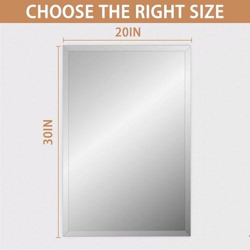 Frameless Mirror for Bathroom Vanity 20x30in Shatterproof
