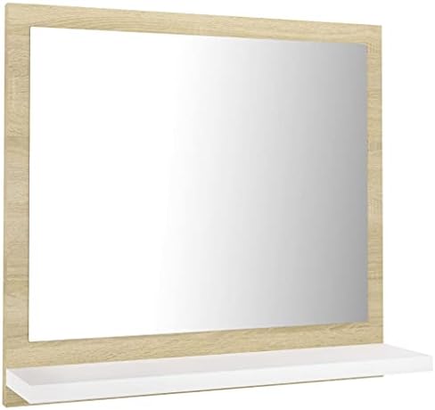 Wall Mounted Bathroom Mirror with Shelf White and Sonoma Oak 1