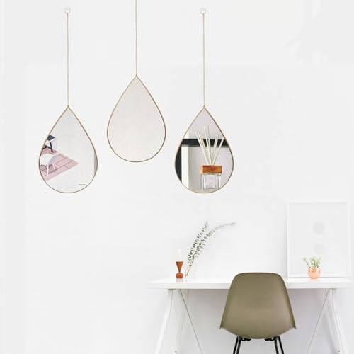 Teardrop Shape Framed Hanging Mirror Gold
