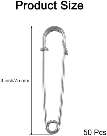 Hitefu 50PCS Heavy Duty Safety Pins 3inch Silver