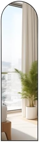 PUZONJIG 55x15 Arched Black Mirror with Frosted Metal Frame