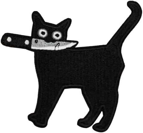 Wikineon Iron On Patch - Cat with Knife Applique