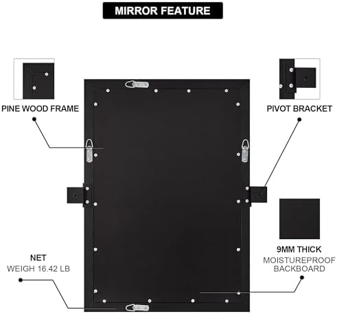 Moon Mirror 24 x 36 Inch Modern Wall Vanity Mirror Black