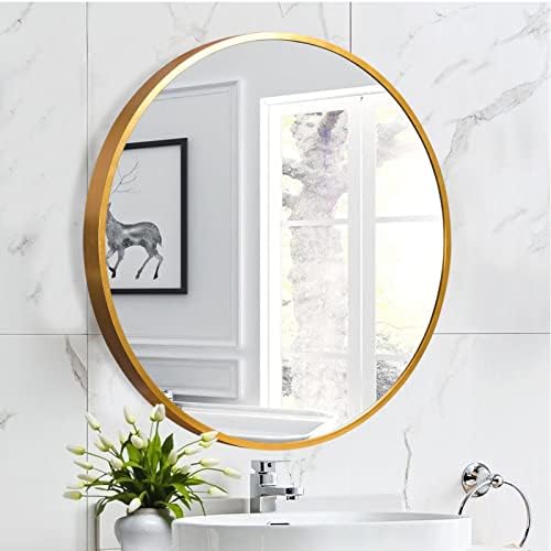 NeuType 24 Inch Round Wall Mirror with Aluminum Frame