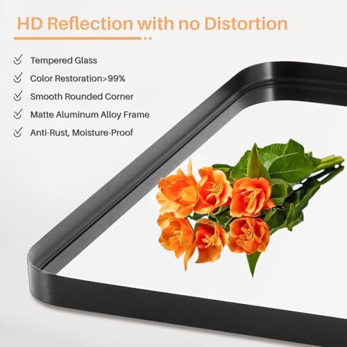 Atilioo 40x30 Inch Black Metal Bathroom Mirror