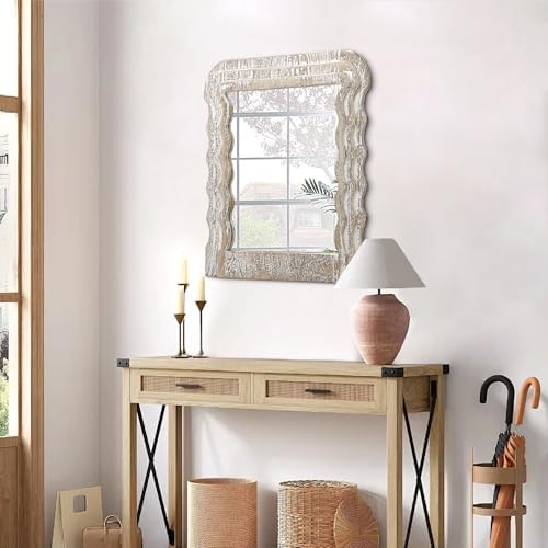 Wave Shape Irregular Wood Frame Wall Mirror