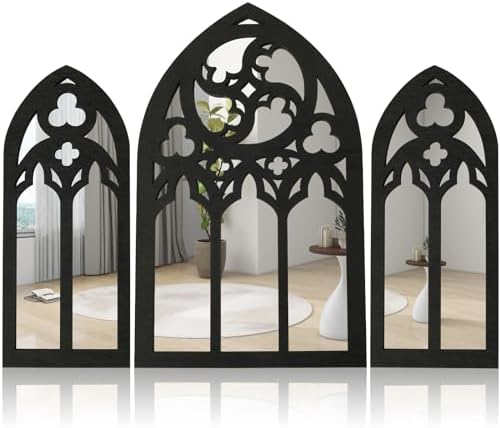 3Pcs Gothic Arched Wall Mirror Set for Home Decor