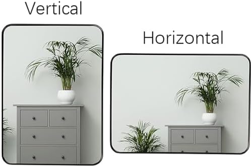 Black Bathroom Vanity Mirror 24x36 Rounded Rectangle Tempered Glass