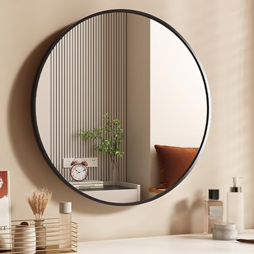 TZUFA 30cm Round Metal Bathroom Mirror - Black