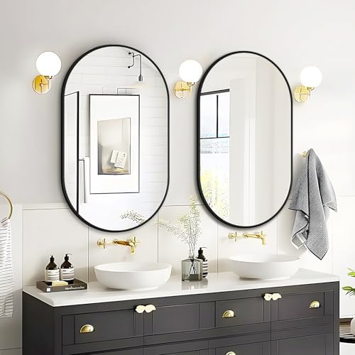 Fabuday Matte Black Oval Wall Mirror 20x33