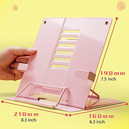 Adjustable Metal Book Stand with Handles for Desk and Kitchen Blue