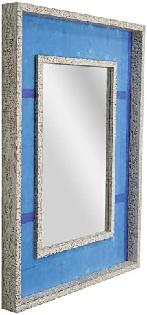 Head West Blue Linear Print Distressed White Raised Lip Double Framed Mirror 1