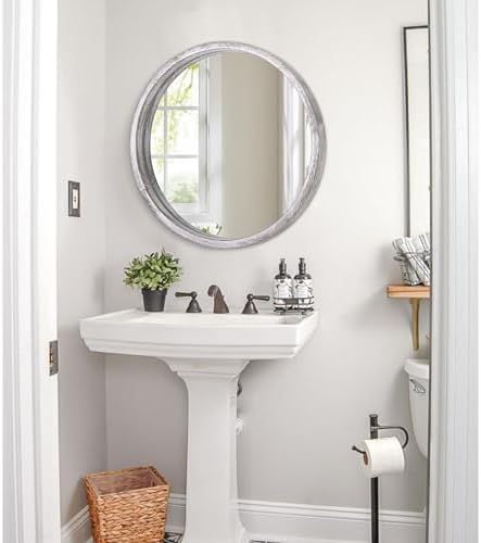 JJUUYOU 20 Inch Rustic White Round Wall Mirror 1