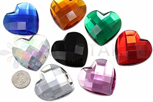 Allstarco 50mm Heart Rhinestones 2 Pieces Flat Back Crystal AB H702