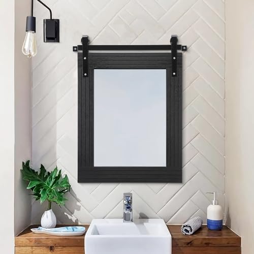 AAZZKANG 20x16 Inch Barn Door Style Wood Mirror