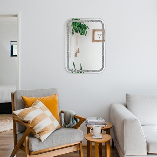 Crystal Rectangular Frameless Wall Mirror 20x16 Inch Silver Diamond Design