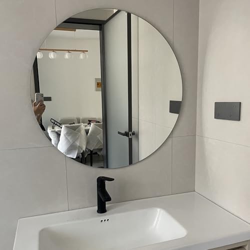 NOIRDA 30cm Round Frameless Bathroom Mirror with Beveled Edge