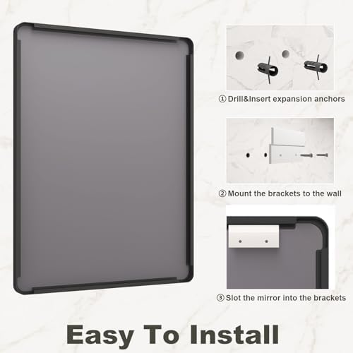 VANLIO 20x30 Inch Matte Black Framed Bathroom Mirror