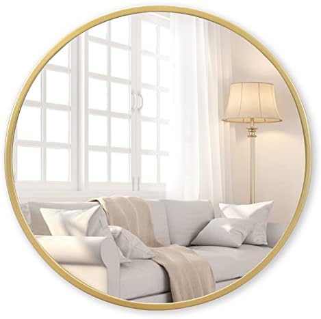 EMAISON 30 Inch Round Gold Mirror Wall Mount