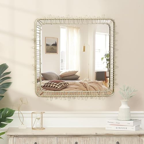 LuxenHome 30 Gold Square Wall Mirror for Bathroom