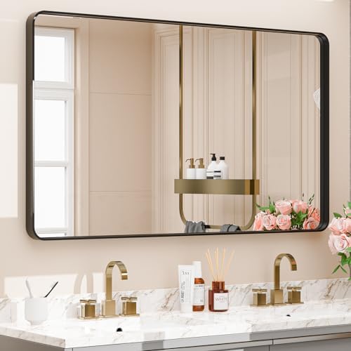 Bumng 40x30 Inch Black Metal Wall Mirror