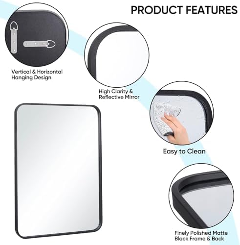 ZENY 24x36 Inch Black Metal Frame Bathroom Mirror