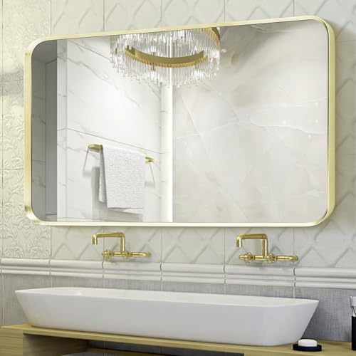 Minuover Wall Mount Mirror Brushed Gold Frame 30x40 Tempered Glass Vanity Mirror