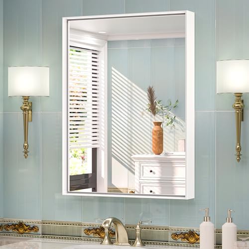 TETOTE 24x32 Inch White Framed Rectangle Mirror