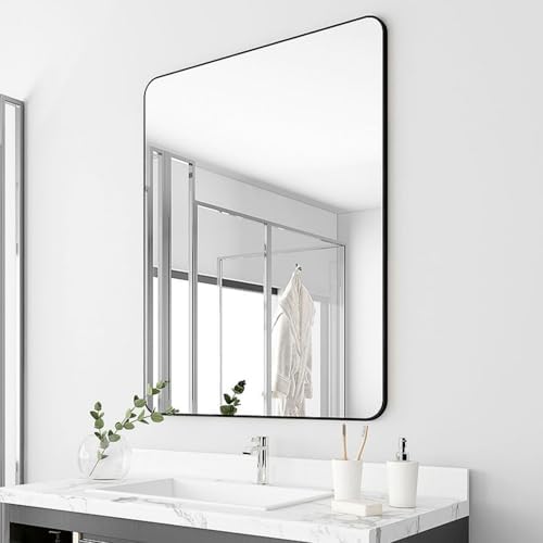 Rectangular Aluminum Bathroom Mirror with Round Corners White 30x40cm