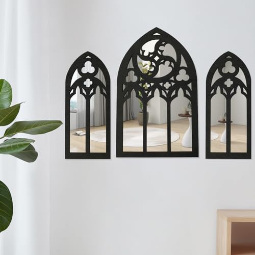 3Pcs Gothic Arched Wall Mirror Set for Home Decor