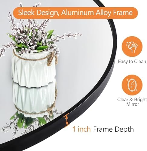 ZENY 24 Inch Round Wall Mirror with Black Frame 1