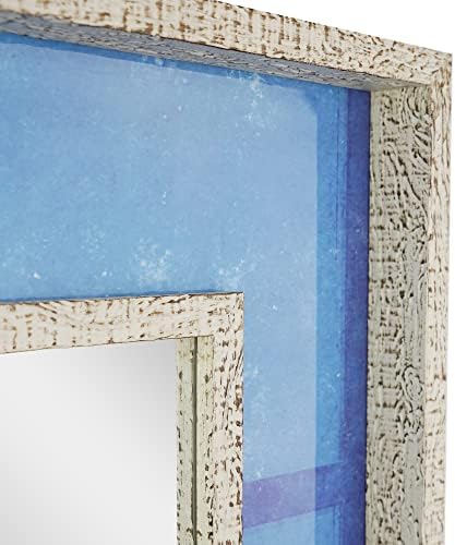 Head West Blue Linear Print Distressed White Raised Lip Double Framed Mirror 1