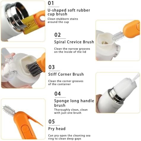 3 PCS 5 in 1 Multifunctional Cleaning Brush Set for Cups and Bottles