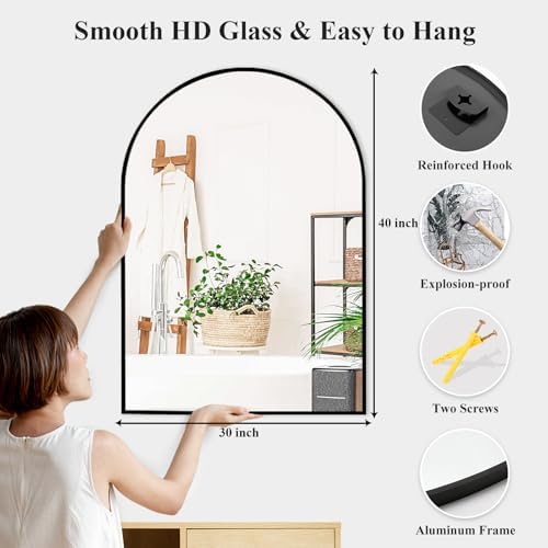 Fabuday Large Black Arched Wall Mirror 30x40